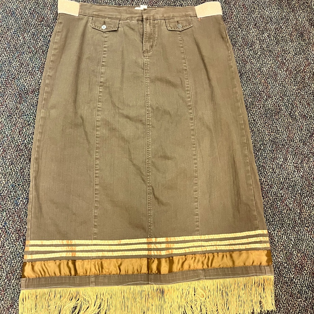 Vintage 90s C.J Banks Maxi SkirtBrown Denim Native american alt Western Size 14W